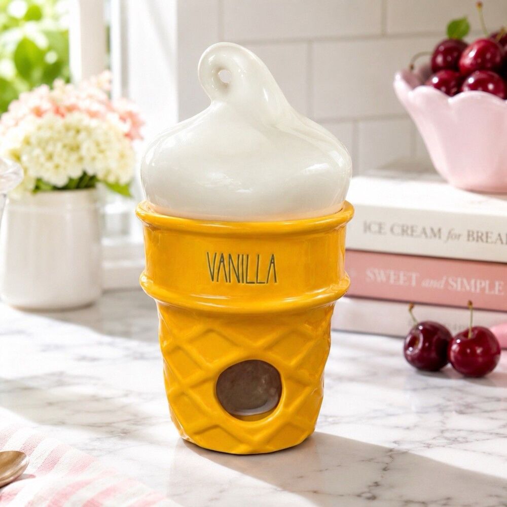 Rae Dunn Vanilla Ice Cream Cone Ceramic Bird Feeder Hanging Summer‎ Decor